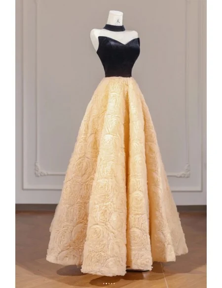 Color Block Ballgown Flowers Skirt Long Prom Dress Elegant