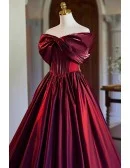 Sleek Burgundy Long Formal Corset Top Prom Dress With Off Shoulder
