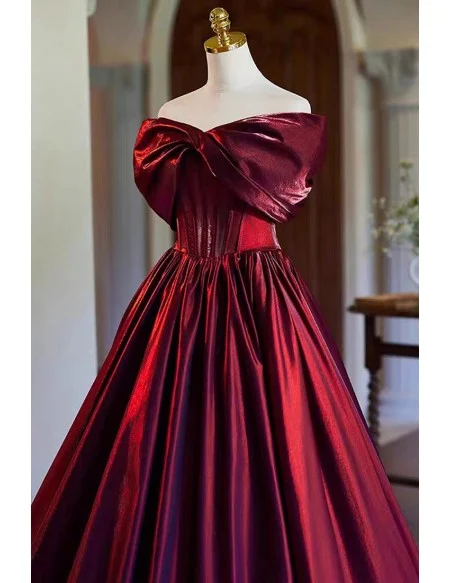 Sleek Burgundy Long Formal Corset Top Prom Dress With Off Shoulder