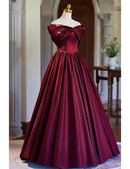 Sleek Burgundy Long Formal Corset Top Prom Dress With Off Shoulder