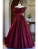 Sleek Burgundy Long Formal Corset Top Prom Dress With Off Shoulder