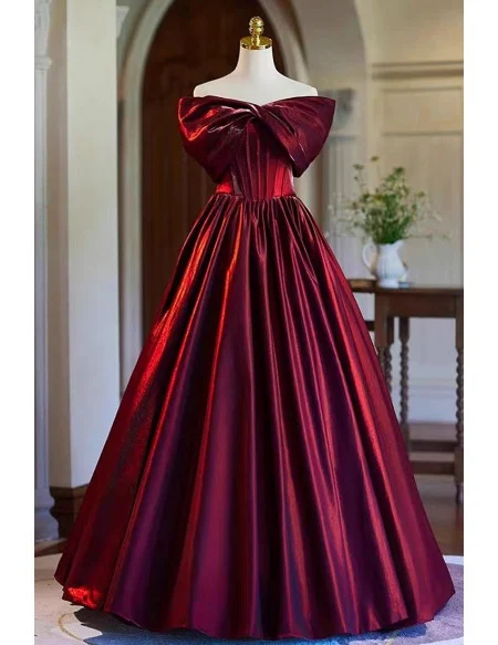 Sleek Burgundy Long Formal Corset Top Prom Dress With Off Shoulder