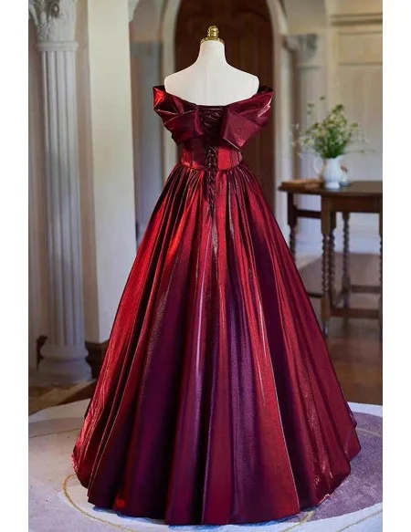 Sleek Burgundy Long Formal Corset Top Prom Dress With Off Shoulder