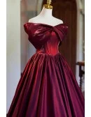 Sleek Burgundy Long Formal Corset Top Prom Dress With Off Shoulder