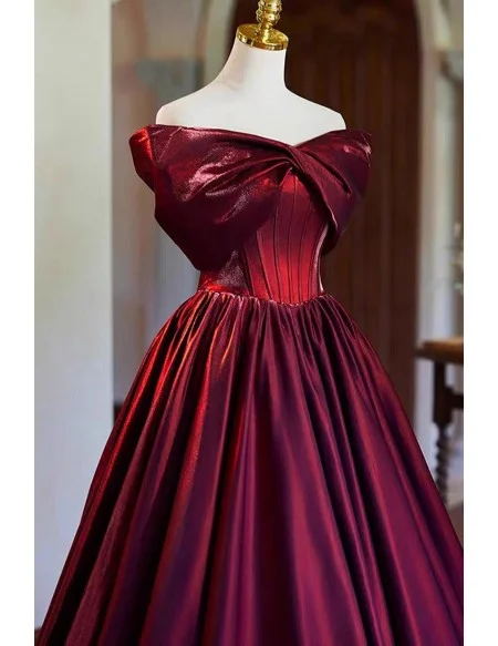 Sleek Burgundy Long Formal Corset Top Prom Dress With Off Shoulder