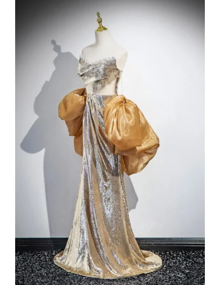 Sparkly Gold Sequined Long Prom Dress With Cape