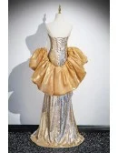 Sparkly Gold Sequined Long Prom Dress With Cape