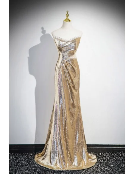 Sparkly Gold Sequined Long Prom Dress With Cape