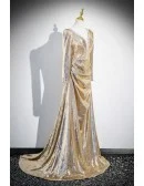 Beaded Vneck Long Sleeved Gold Sparkly Prom Dress For Formal