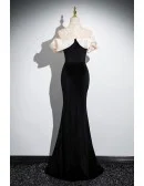 Elegant Sequined Halter Long Black Velvet Mermaid Prom Dress