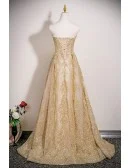 Sparkly Gold Sequins Strapless Long Party Prom Dress