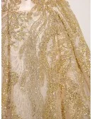 Sparkly Gold Sequins Strapless Long Party Prom Dress