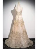 Champagne Bling Sequins Tulle Prom Dress With Tassels Halter