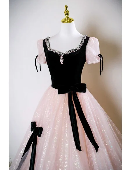 Sparkly Pink And Black Lovely Prom Dress With Beaded Neckline