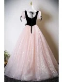 Sparkly Pink And Black Lovely Prom Dress With Beaded Neckline