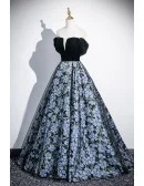 Dreamy Blue Flowers Long Prom Dress With Off Shoulder