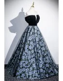 Dreamy Blue Flowers Long Prom Dress With Off Shoulder