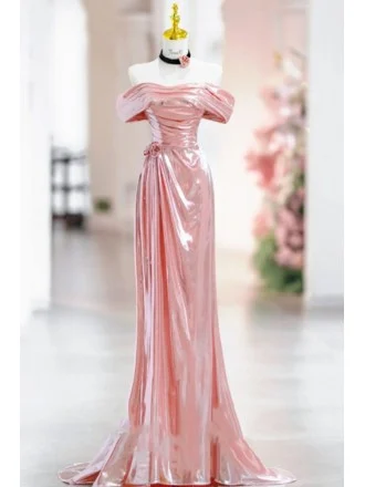 Attractive Sleek Pink Ruffled Off Shoulder Mermaid Prom Dress