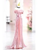 Attractive Sleek Pink Ruffled Off Shoulder Mermaid Prom Dress