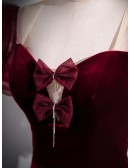 Mermaid Slim Fit Velvet Burgundy Long Prom Dress With Bubble Sleeves