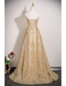 Elegant Champagne Gold Sparkly Sequined Evening Prom Dress Strapless