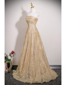 Elegant Champagne Gold Sparkly Sequined Evening Prom Dress Strapless