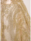 Elegant Champagne Gold Sparkly Sequined Evening Prom Dress Strapless