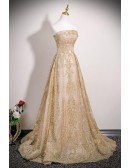 Elegant Champagne Gold Sparkly Sequined Evening Prom Dress Strapless