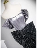 Sparkly Black Sequined Mermaid Evening Prom Dress With Big Bow Front