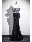 Sparkly Black Sequined Mermaid Evening Prom Dress With Big Bow Front