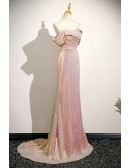 Pleated Off Shoulder Pink Sequined Sparkly Mermaid Prom Dress