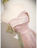 Pleated Off Shoulder Pink Sequined Sparkly Mermaid Prom Dress