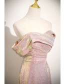 Pleated Off Shoulder Pink Sequined Sparkly Mermaid Prom Dress