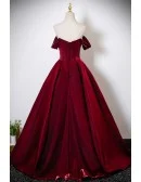 Sleek Burgundy Formal Long Prom Dress Off Shoulder With Beadings