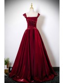 Sleek Burgundy Formal Long Prom Dress Off Shoulder With Beadings
