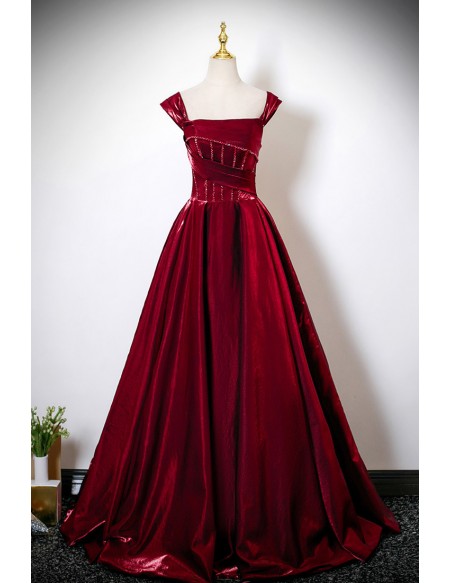 Sleek Burgundy Formal Long Prom Dress Off Shoulder With Beadings