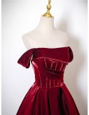 Sleek Burgundy Formal Long Prom Dress Off Shoulder With Beadings