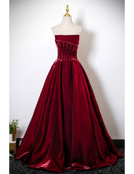Sleek Burgundy Formal Long Prom Dress Off Shoulder With Beadings