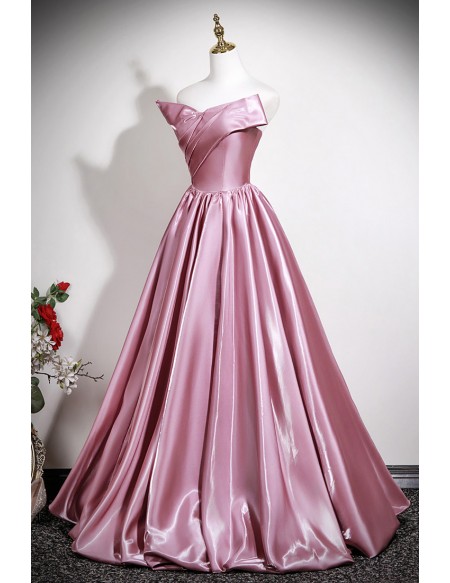 Metallic Sleek Pink Strapless Prom Dress Long With Big Bow Back