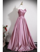 Metallic Sleek Pink Strapless Prom Dress Long With Big Bow Back