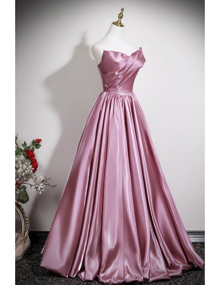 Metallic Sleek Pink Strapless Prom Dress Long With Big Bow Back
