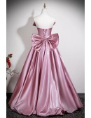 Metallic Sleek Pink Strapless Prom Dress Long With Big Bow Back