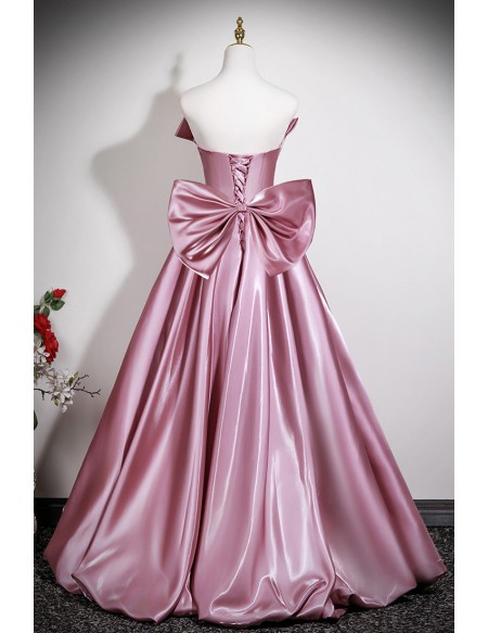 Metallic Sleek Pink Strapless Prom Dress Long With Big Bow Back