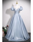 Sleek Blue Ballgown Long Prom Dress Illusion Neckline With Sleeves