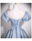 Sleek Blue Ballgown Long Prom Dress Illusion Neckline With Sleeves