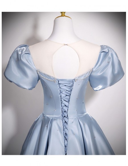 Sleek Blue Ballgown Long Prom Dress Illusion Neckline With Sleeves