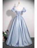 Sleek Blue Ballgown Long Prom Dress Illusion Neckline With Sleeves