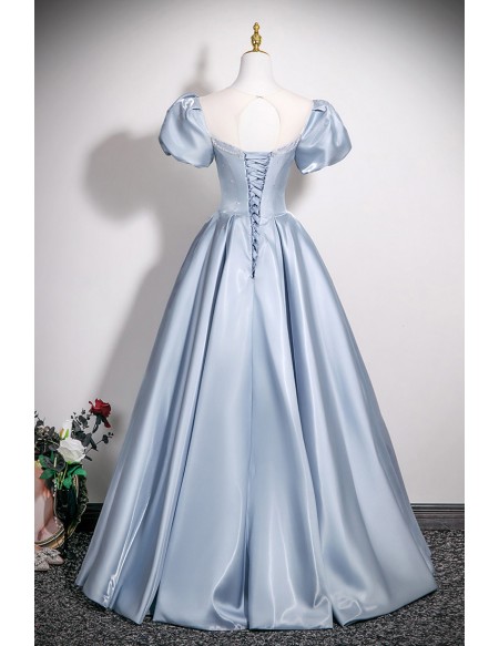 Sleek Blue Ballgown Long Prom Dress Illusion Neckline With Sleeves