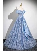 Princess Blue Off Shoulder Flowers Long Prom Dress For Formal