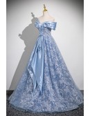 Princess Blue Off Shoulder Flowers Long Prom Dress For Formal